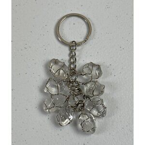 Stones Keychain Quartz Wire-Wrapped Clear Quartz Handcrafted Silver Wire Keychai